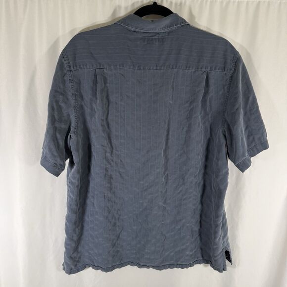 Croft Barrow 100% Silk Shirt Men's Large Blue Button Up Short Sleeve Collared - Picture 7 of 9